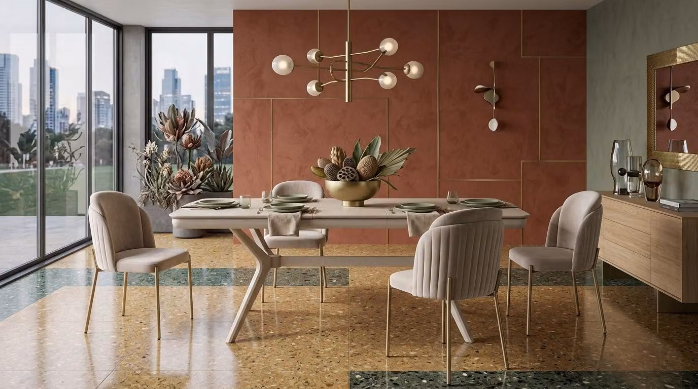 Tavolo da pranzo con 4 sedie, stile moderno, colore bianco. Tavolo rettangolare allungabile