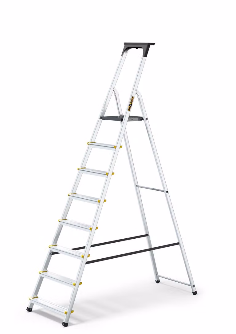 Drabest | Scala - Scala in alluminio Pro - 8 gradini - Scala a pioli - Stabile, antiscivolo, con ripiano - Portata 150 kg