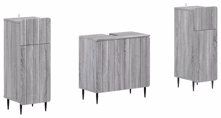 Set di due mobili da bagno, modello ZWOLLE, colore grigio Sonoma