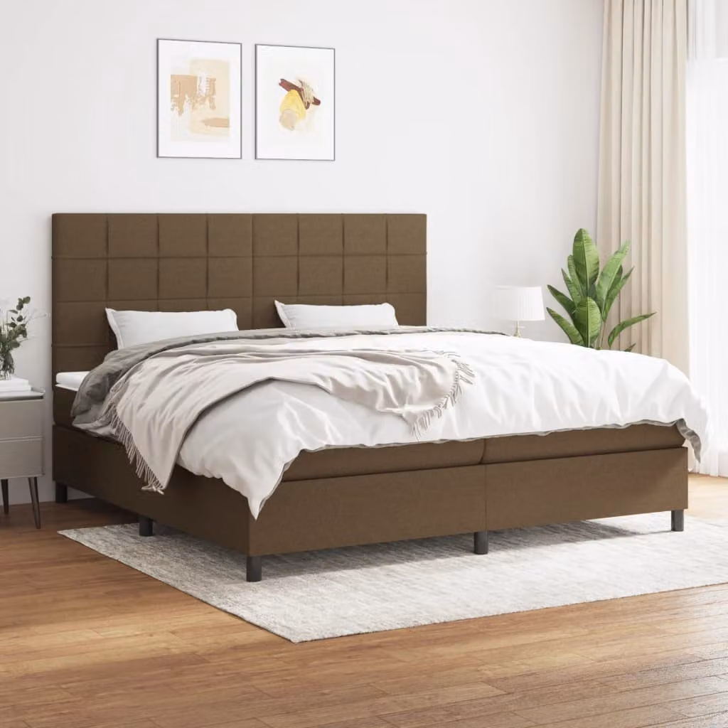 vidaXL Giroletto a Molle con Materasso in Tessuto Marrone e Bianco L/P/H: 200 x 200 x 203 cm