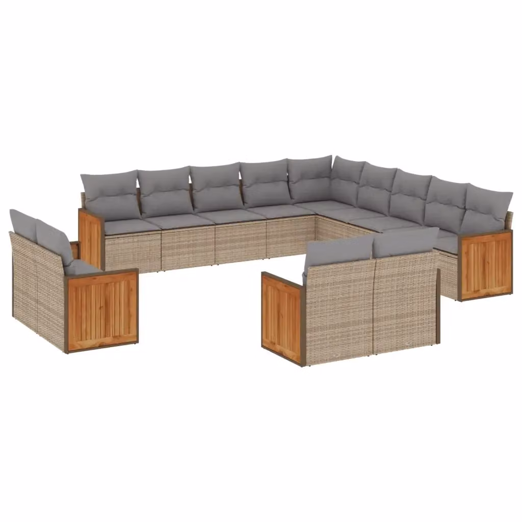 Set Divano da Giardino vidaXL a forma a U composto da 13 pezzi con Cuscini Beige e Grigio in Polyrattan e Legno di Acacia – 2