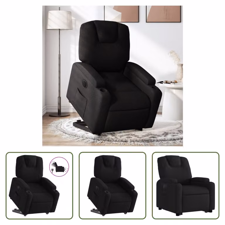 The Living Store Poltrona relax con supporto elettrico in tessuto nero