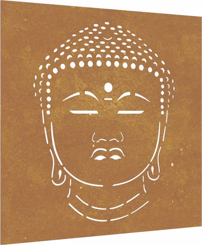 Decorazione Muro Giardino 55x55 cm Testa Buddha Acciaio Corten