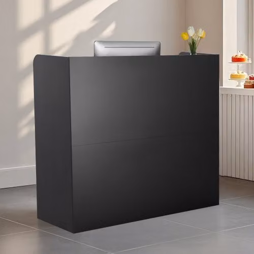 VEVOR Banco Reception Nero con Cassetto con Chiave e Armadietto, Tavolo da Vendita Rettangolare L/P/H: 120 x 48 x 110 cm