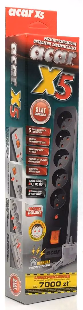 acar W0187 - Presa a 5 vie con protezione da sovratensione (incl. cavo da 5 m)