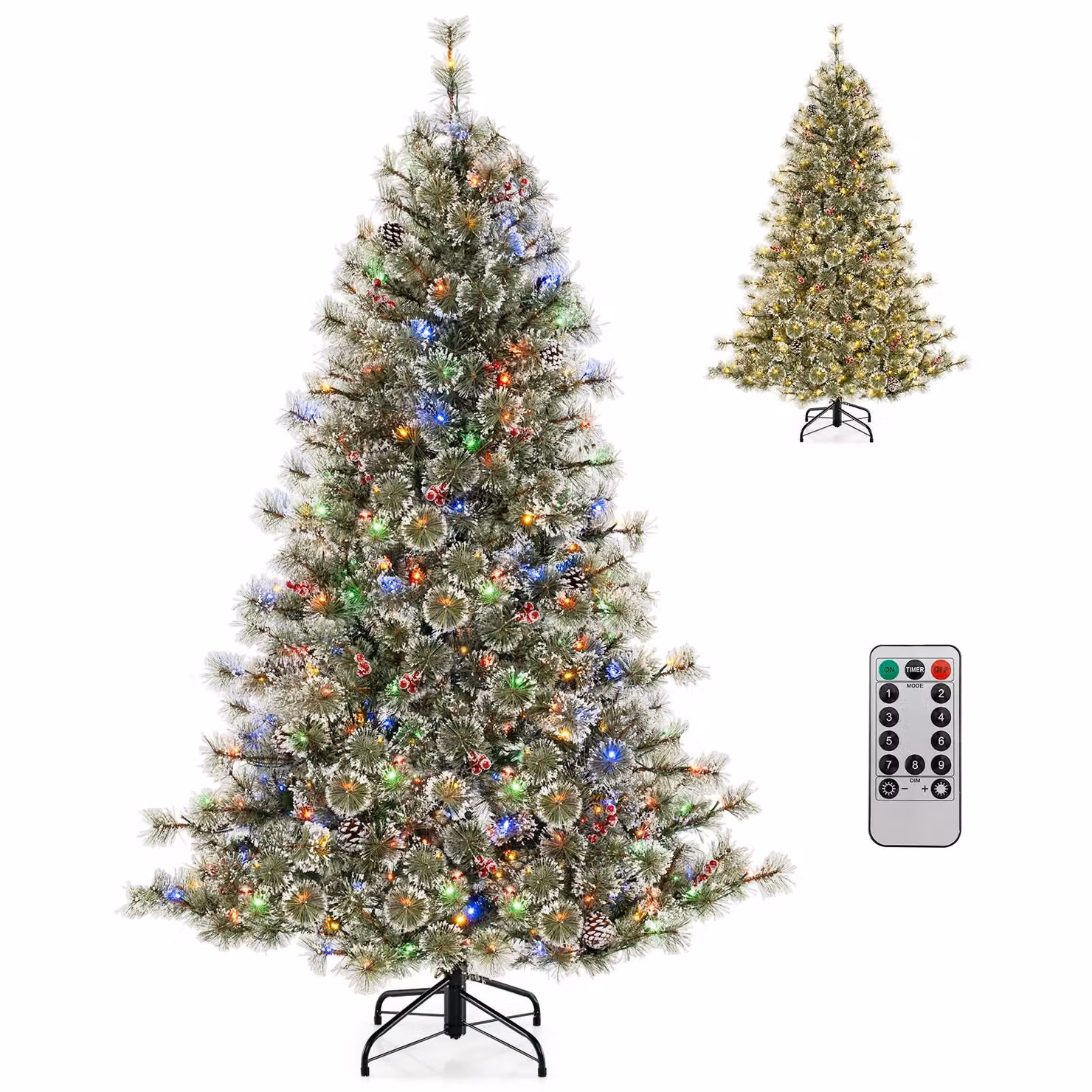 COSTWAY Albero di Natale artificiale da 180 cm con 350 LED, albero di Natale con struttura a cerniera e attacco rapido a 360°