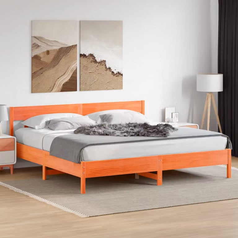 vidaXL Giroletto in legno di pino marrone cera con doghe fisse per adulti L/P/H: 180 x 200 x 185,5 cm