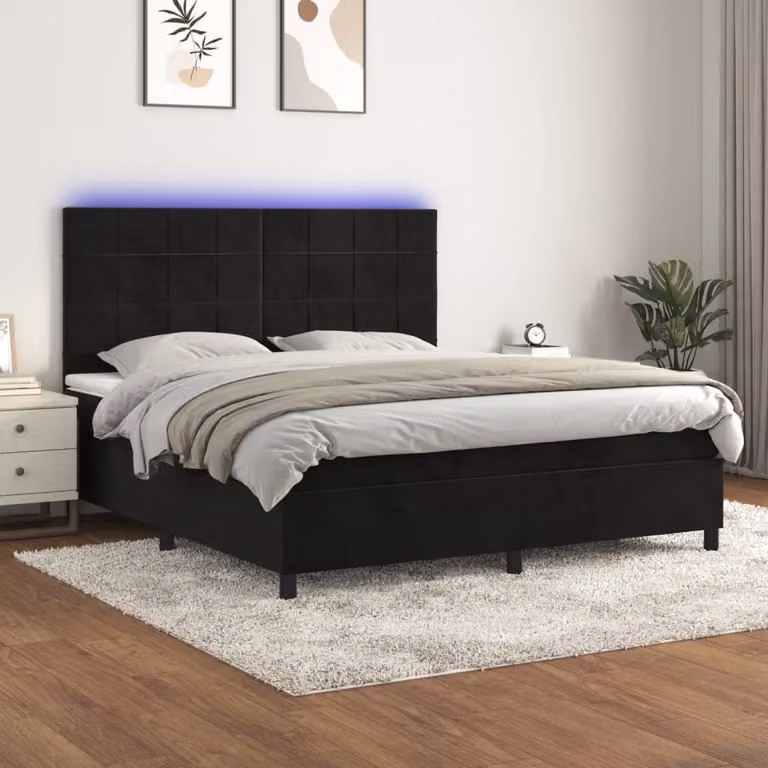 Maison Exclusive - Letto a Molle con Materasso e LED Nero 160x200 cm in Velluto