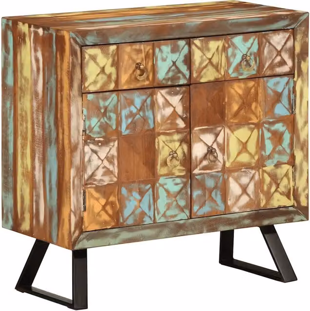 Cassettiera retrò 70 x 35 x 70 cm pratico spazio portaoggetti stile unico atmosfera vintage in legno multicolore 02_0047283