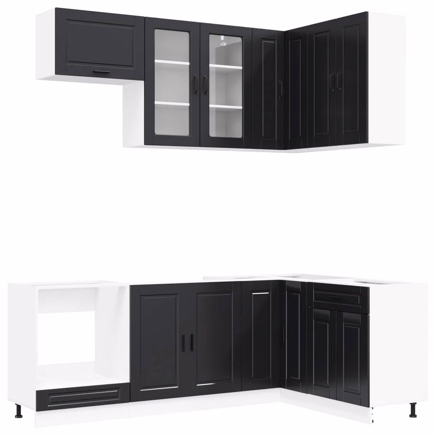 Set di cucina PORTO, 8 pezzi, colore nero, legno ingegnerizzato