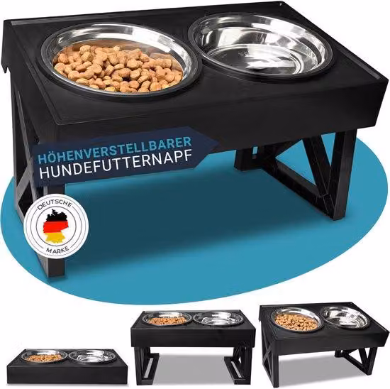 Tavola per cani con altezza regolabile - Set 2 in 1 in acciaio inossidabile con ciotola per cibo e acqua per cani di taglia piccola, media e grande.
