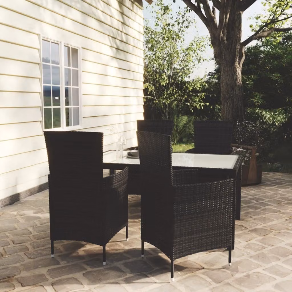 Maison Exclusive - Set da pranzo da giardino a 5 pezzi con cuscini in rattan sintetico nero