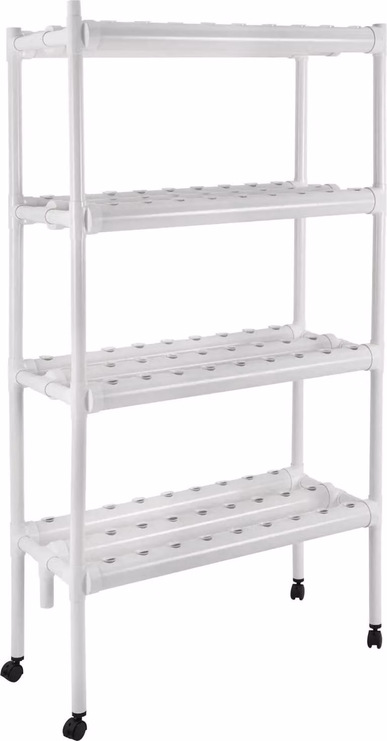 Sistema di coltivazione idroponica - 4 livelli 108 posti di semina - Pompa dell'acqua temporizzata - PVC - Kit di coltivazione idroponica - Per lattuga, ravizzone e barbabietole
