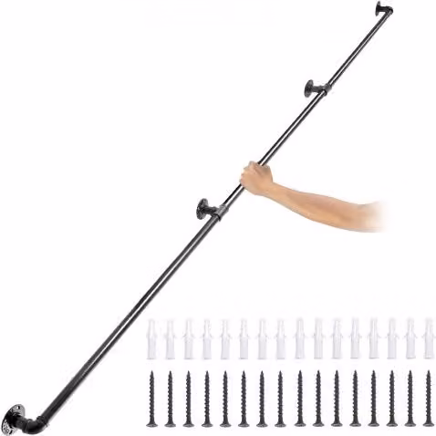 Set di 3 corrimano VEVOR in acciaio inossidabile nero opaco per scale interne ed esterne, montaggio a parete, lunghezza 2,7 m