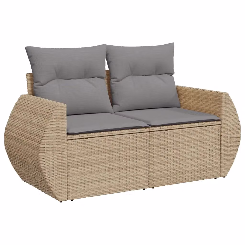 Divano da giardino a 2 posti vidaXL in polyrattan con cuscini beige e grigi e coperture rimovibili – 2