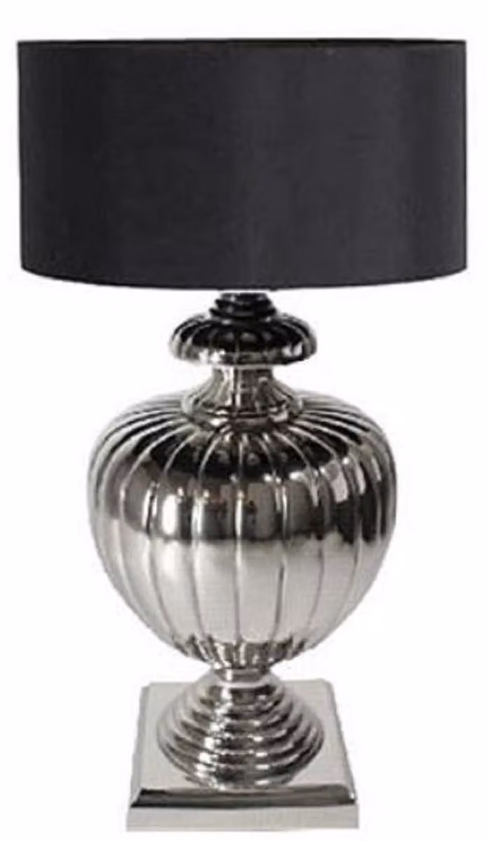 Casa Padrino lampada da tavolo argento / nero Ø 40 x H. 80 cm - lampada da tavolo in ottone con paralume