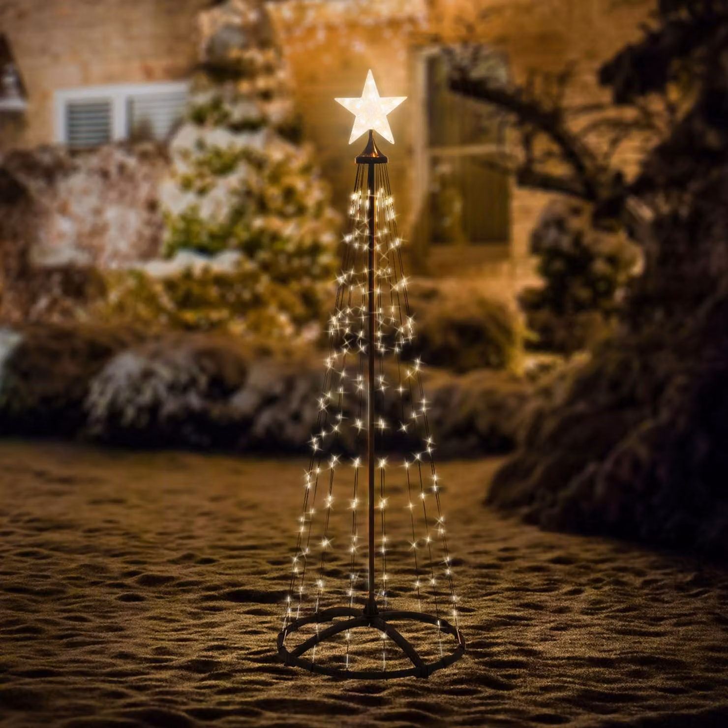 Piramide luminosa a LED, altezza 210 cm, 370 LED bianco caldo, dimmerabile, con timer e telecomando