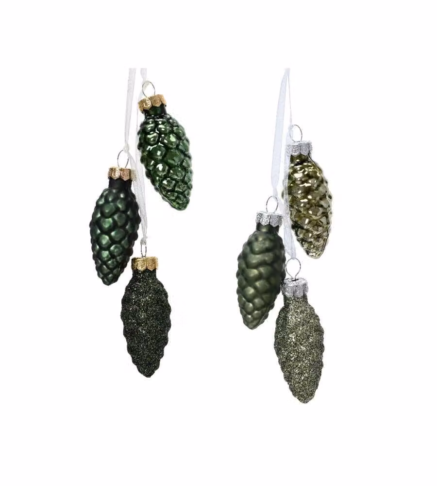 Decoris Decoro Albero di Natale Pigna Verde Opaco e Lucido - 2,5x6 cm