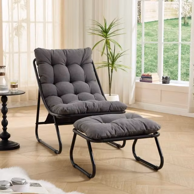 Poltrona da esterno con poggiapiedi, comoda poltrona reclinabile con cuscino soffice e poggiapiedi, ideale per soggiorno, camera da letto, sala