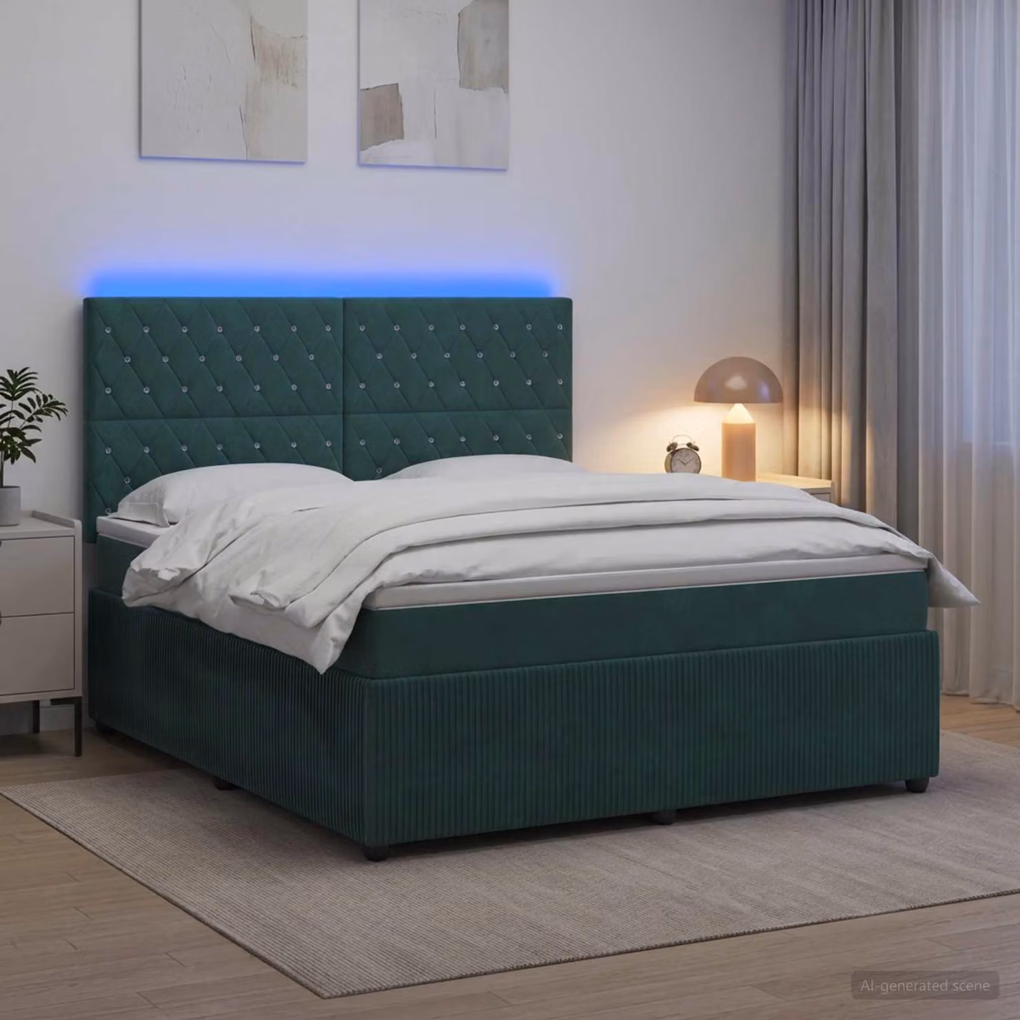 Letto a molle LED con materasso verde scuro 160 x 200 cm in velluto
