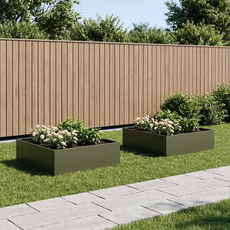 Set di 2 vasi da giardino vidaXL in metallo verde, L 80 cm x P 80 cm x H 30 cm