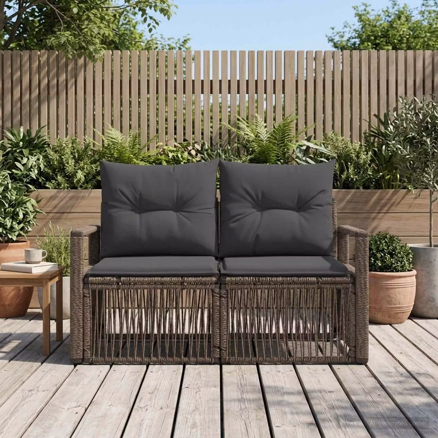 Divano da giardino vidaXL a 2 posti in rattan grigio con struttura in metallo e cuscini inclusi
