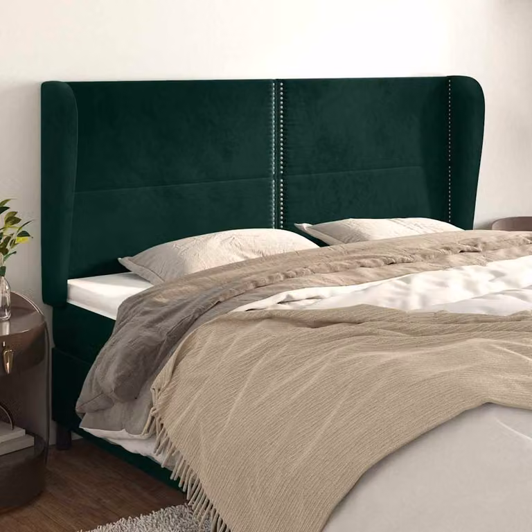 Testiera per letto vidaXL in velluto verde scuro con struttura in legno e pannello imbottito L: 203 cm, P: 23 cm, H: 118/128 cm