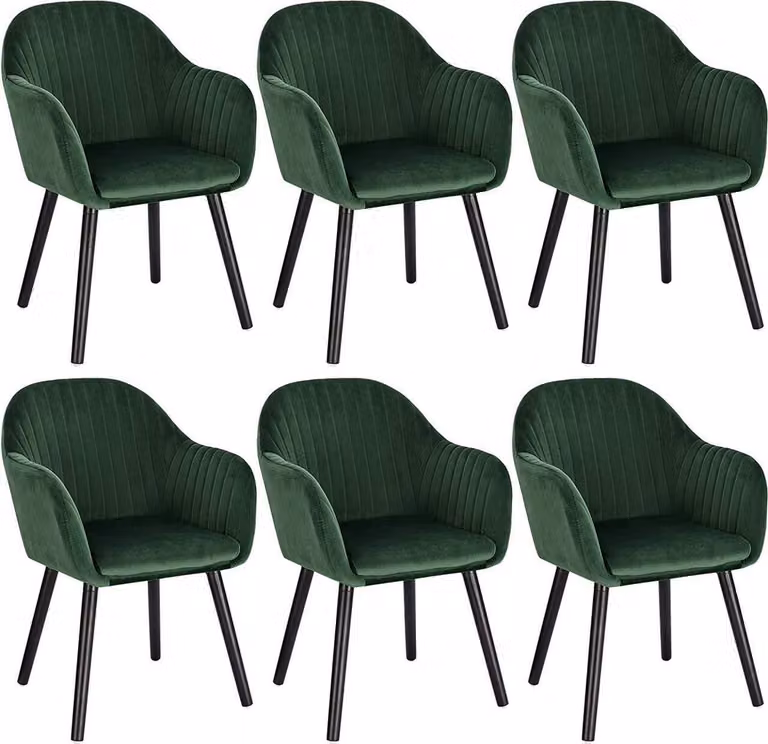 WOLTU 6X sedie da sala da pranzo sedia da cucina sedia da soggiorno sedia di design sedia imbottita con bracciolo velluto legno massiccio gambe nere verde scuro