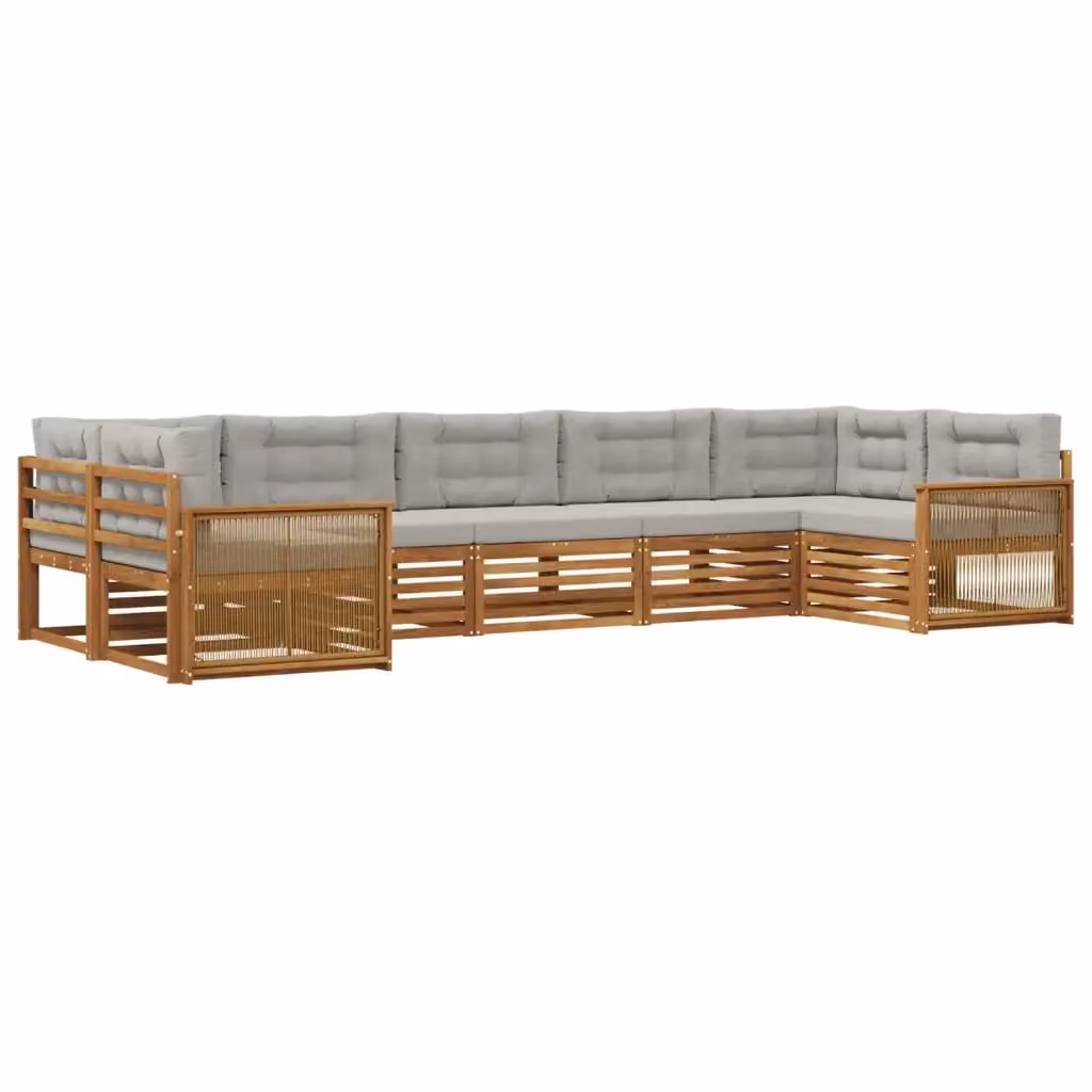 Set di divani da esterno a L vidaXL in legno di acacia con cuscini, 7 pezzi, Beige e Grigio – 2
