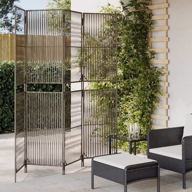 Divisorio per ambienti vidaXL a 4 pannelli in polyrattan e metallo grigio H: 196 cm, L: 200 cm
