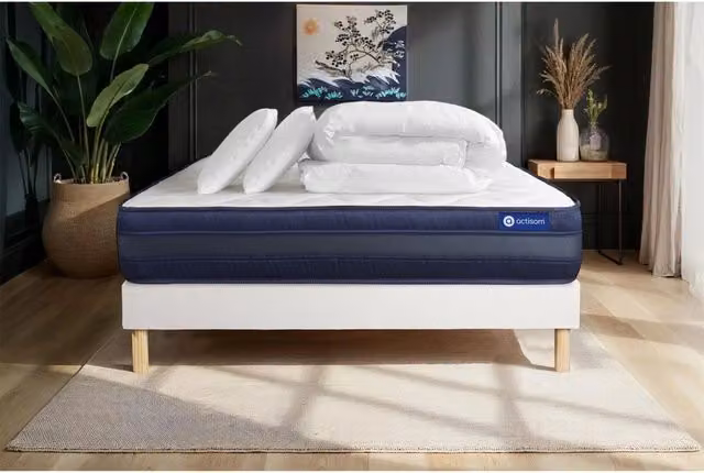 Pacchetto letto completo - Materasso 200x200cm + Box spring con doghe (kit) + 2 cuscini + Piumino - Actilatex Tech