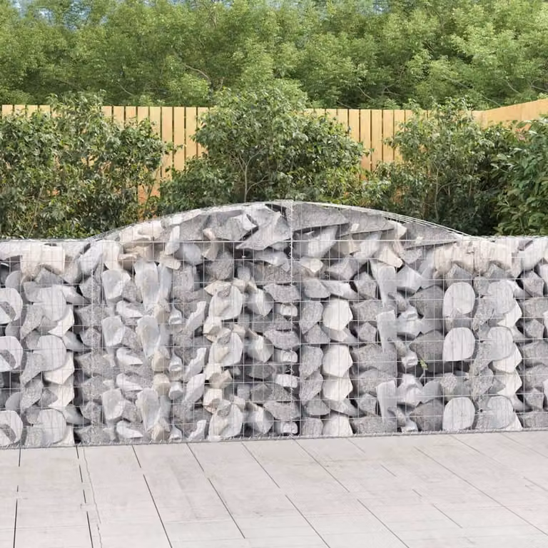 Set di 15 cesti gabbioni ad arco vidaXL in acciaio zincato grigio, L: 400 cm, P: 50 cm, H: 100/120 cm