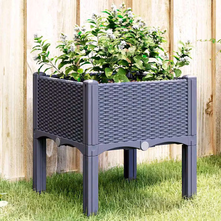 Fioriera da giardino con gambe vidaXL in plastica, Grigio Blu, L 40 cm x P 40 cm x H 42 cm