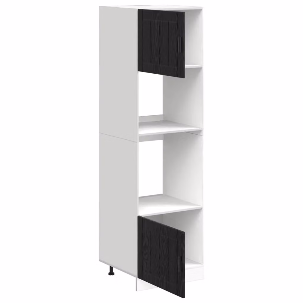 Mobile da cucina moderno a parete in MDF rovere e nero con ante a battente e ripiani interni L/P/H: 60 x 57 x 207 cm – 2