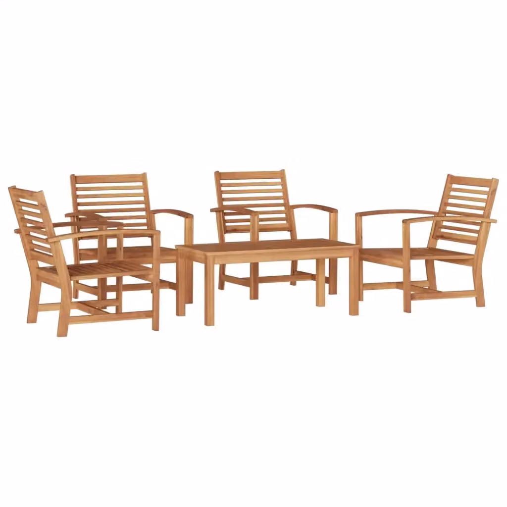 Set Divano da Giardino vidaXL in 5 Pezzi in Legno di Teak Solido Marrone con Cuscini e Tavolino da Esterno – 2