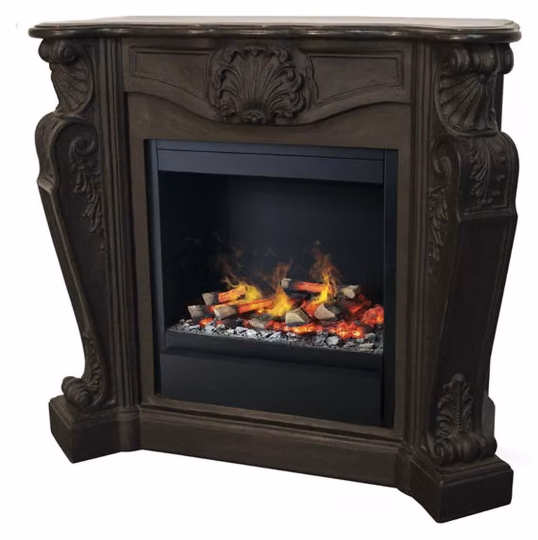 Casa Padrino caminetto liberty nero con inserto LED a vapore acqueo 118 x 43 x H. 111 cm - Caminetto elettrico con funzione vapore
