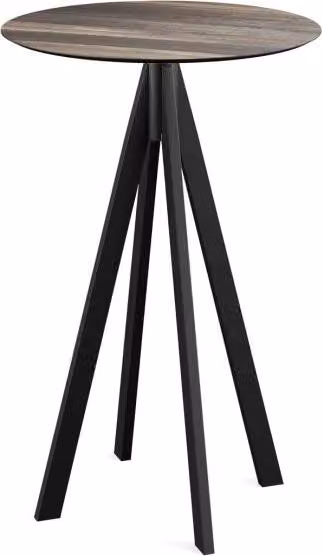 Infinity - Tavolo da bar, struttura nera + piano in HPL effetto legno tropicale, Ø70 cm, 1 pezzo