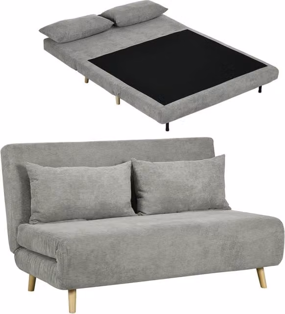Divano Letto Moderno Effetto Lino Grigio Schienale Regolabile in 3 Posizioni Salvaspazio per Casa Soggiorno 141x90x81 cm