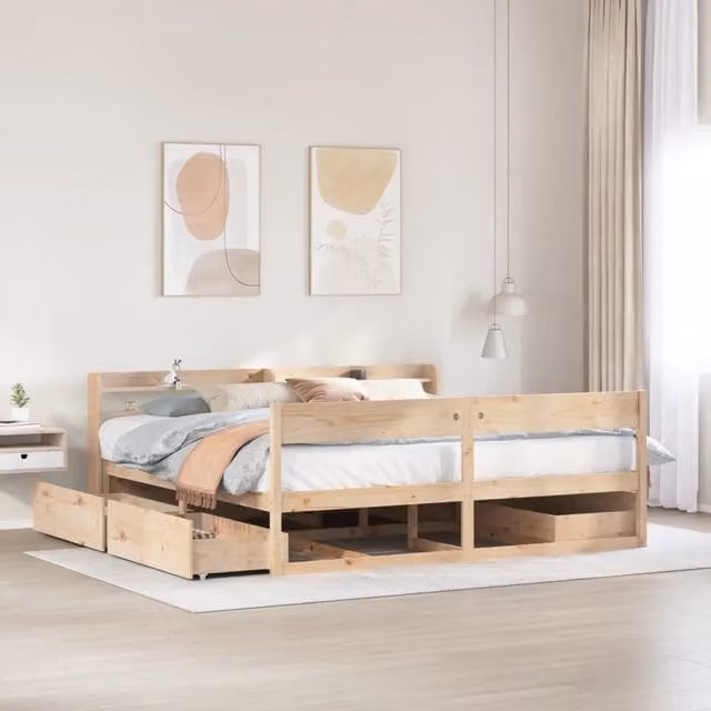 Letto in legno massello di pino rustico vidaXL senza materasso L/P/H: 200 x 200 x 82 cm – 1