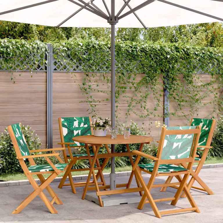 Set da pranzo da giardino vidaXL in legno di acacia oliato con motivo floreale, 5 pezzi, verde e marrone