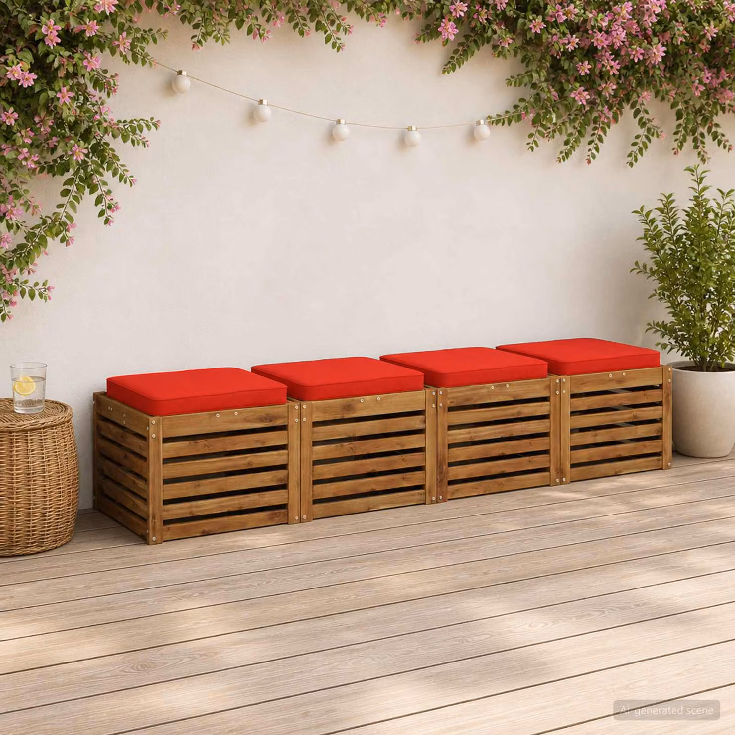 Set di 4 cuscini per sedia vidaXL VUGHT in poliestere rosso con rivestimento rimovibile e lavabile