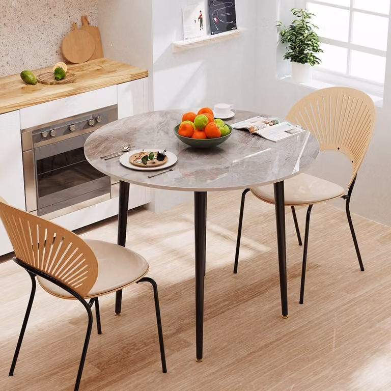Tavolo da pranzo WISFOR in marmo, tavolo da cucina rotondo per 2-4 persone, tavolo con gambe in metallo antiscivolo, design moderno, grigio chiaro