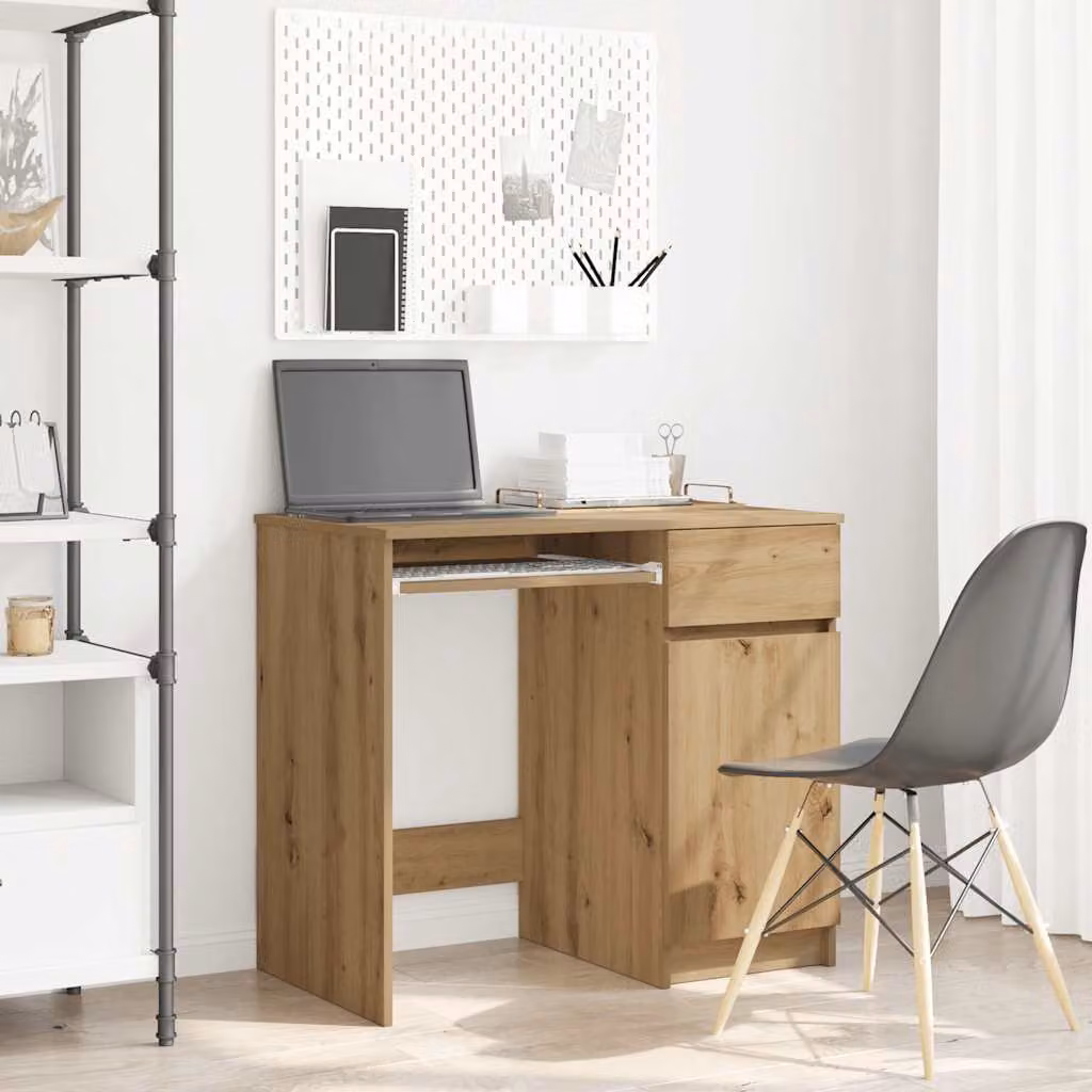 Scrivania moderna vidaXL in legno color rovere marrone L: 86 cm, P: 49 cm, H: 76 cm