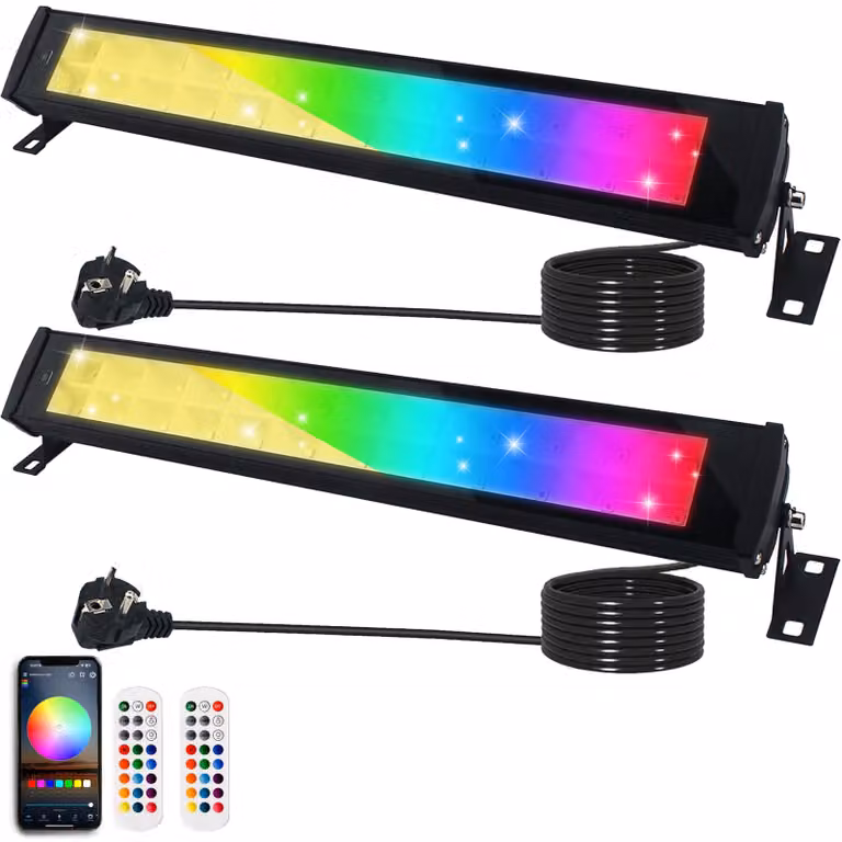 Faretti LED RGB da 50W, dimmerabili, grado di protezione IP66, confezione da 2, con telecomando e app