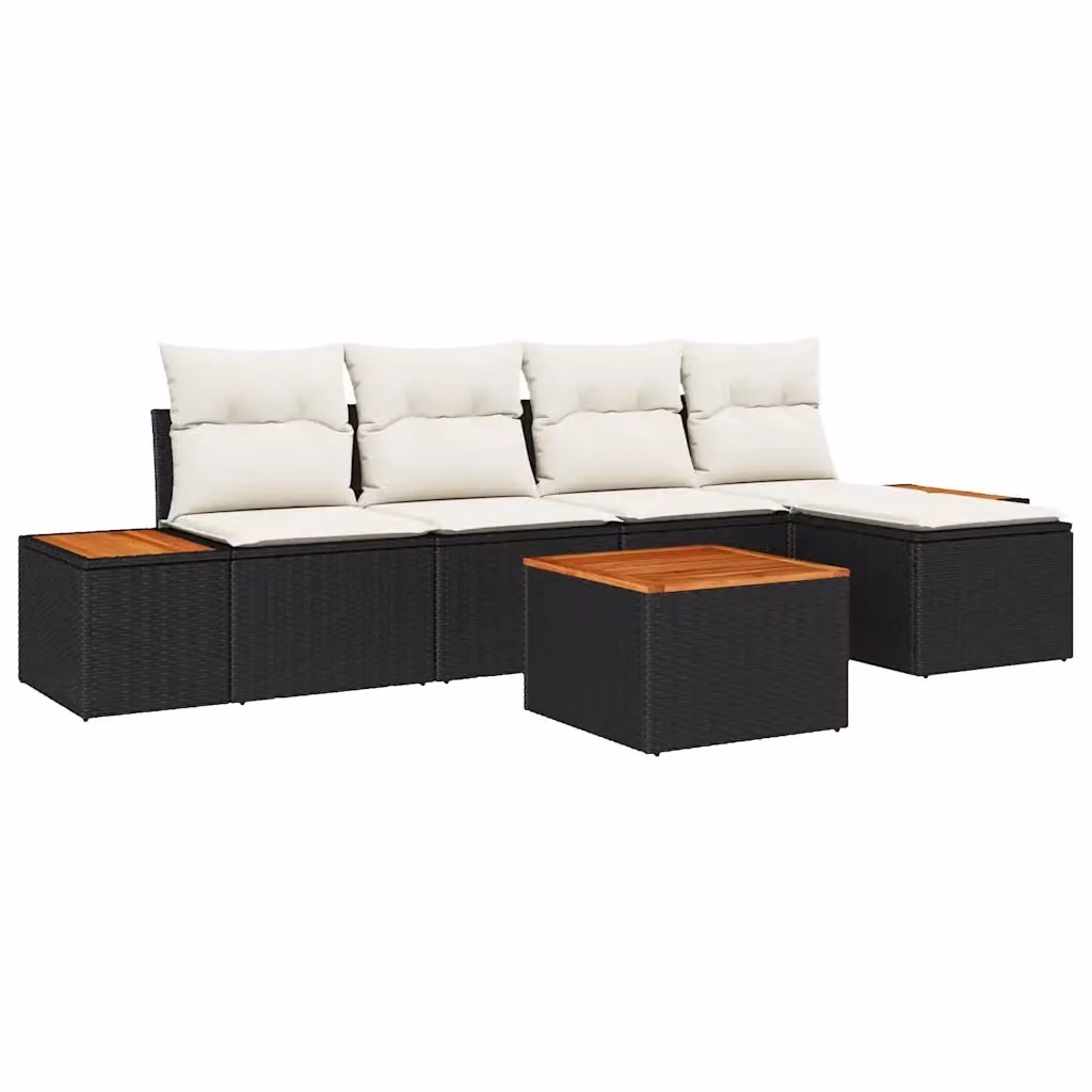 Set Divano da Giardino a L vidaXL 6 Pezzi con Tavolino e Ottoman Nero e Beige – 2