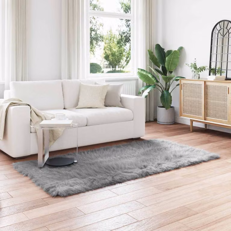 Tappeto in finta pelliccia vidaXL Grigio, L 100 x P 200 cm, Poliestere lavabile