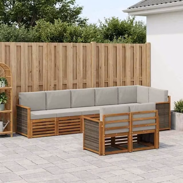 Set di divani da esterno moderno vidaXL in legno di acacia con cuscini inclusi, colore marrone e grigio – 1
