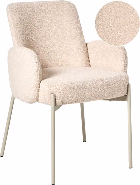 Sedia da sala da pranzo Rivestimento bouclé beige chiaro Base leggera Struttura in ferro Design retrò