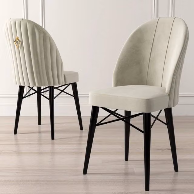 Set di 6 sedie da cucina moderne DMORA in tessuto grigio e nero con struttura in metallo nero opaco