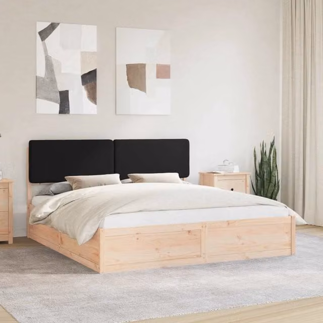 Letto con Testiera Rivestita-Struttura Letto con Testiera Nero 180 x 200 cm Pino massello 364485